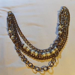 Layered chain, pearl and crystal necklace.